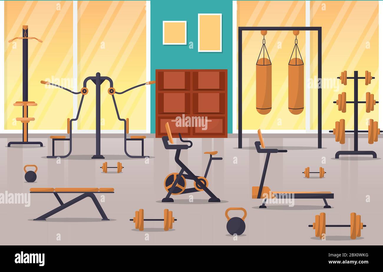 Gym Center Interior Sport Club Fitness Weight Bodybuilding Equipment