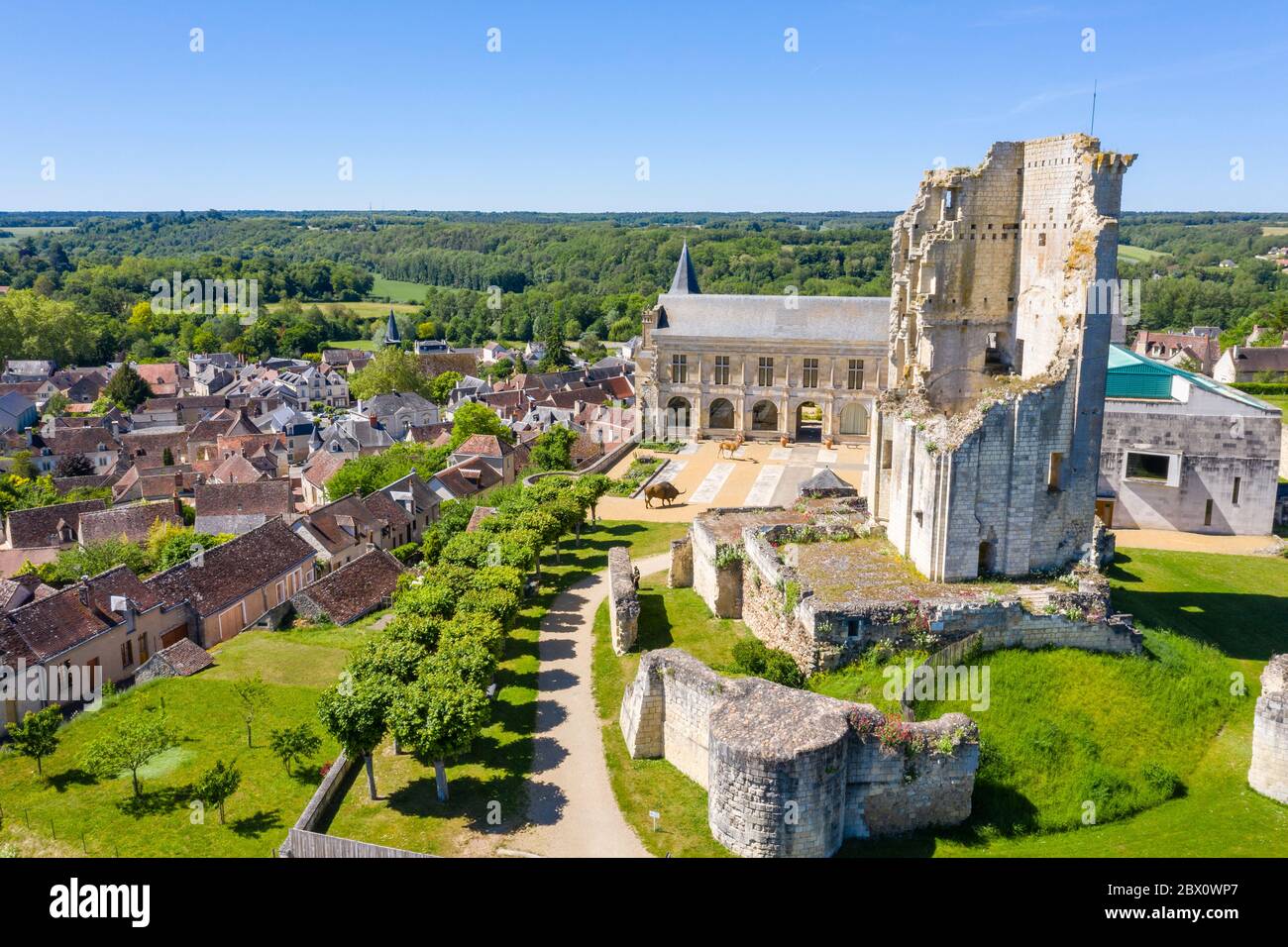 France, Indre et Loire, Le Grand Pressigny, Grand Pressigny castle and Prehistory of Grand Pressigny Museum (aerial view) // France, Indre-et-Loire (3 Stock Photo