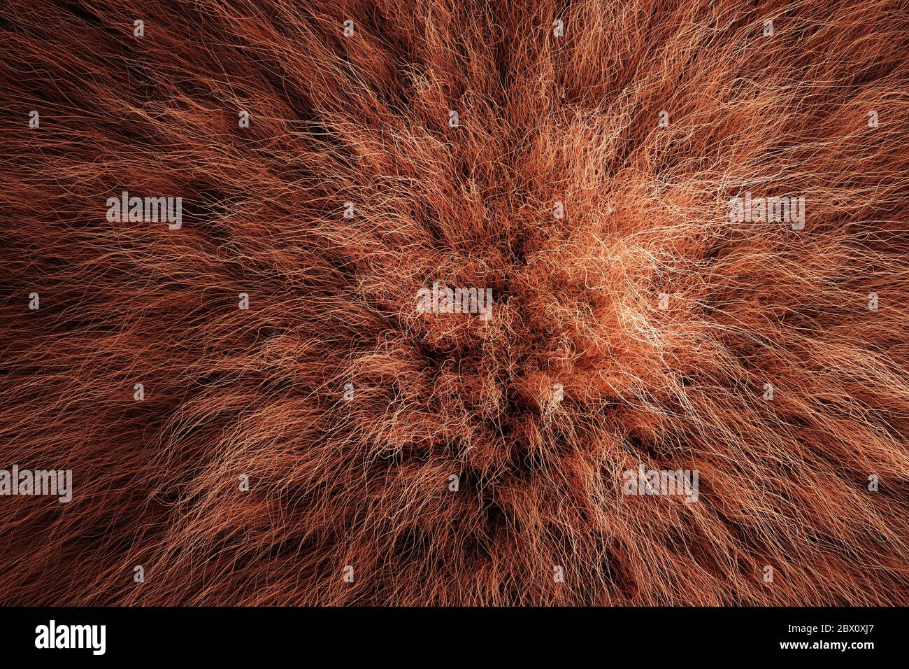 3D render of shaggy carpet with wool material for backgrounds texture, close up of soft attractive brown and fluffy Stock Photo