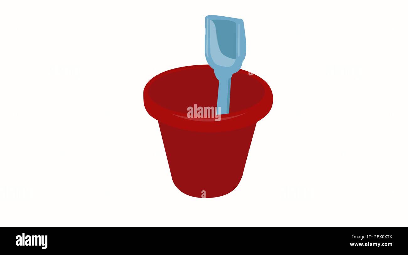 Vector Isolated Illustration of a Red Bucket and a Shovel Stock Vector