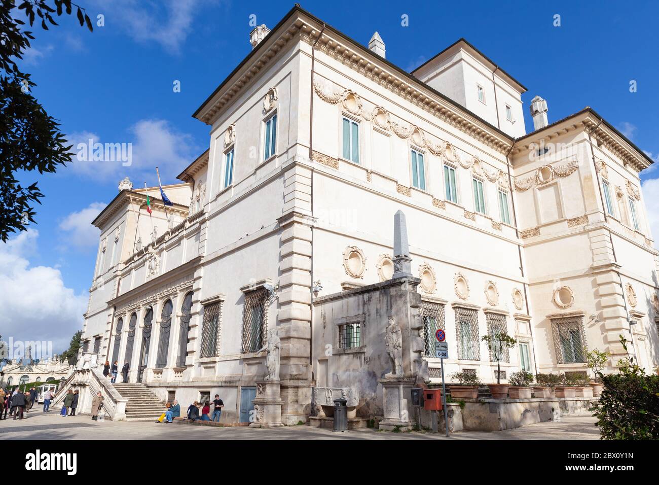 Rome, Italy - February 13, 2016: Tourists are near the entrance to the Galleria Borghese at sunny day Stock Photo