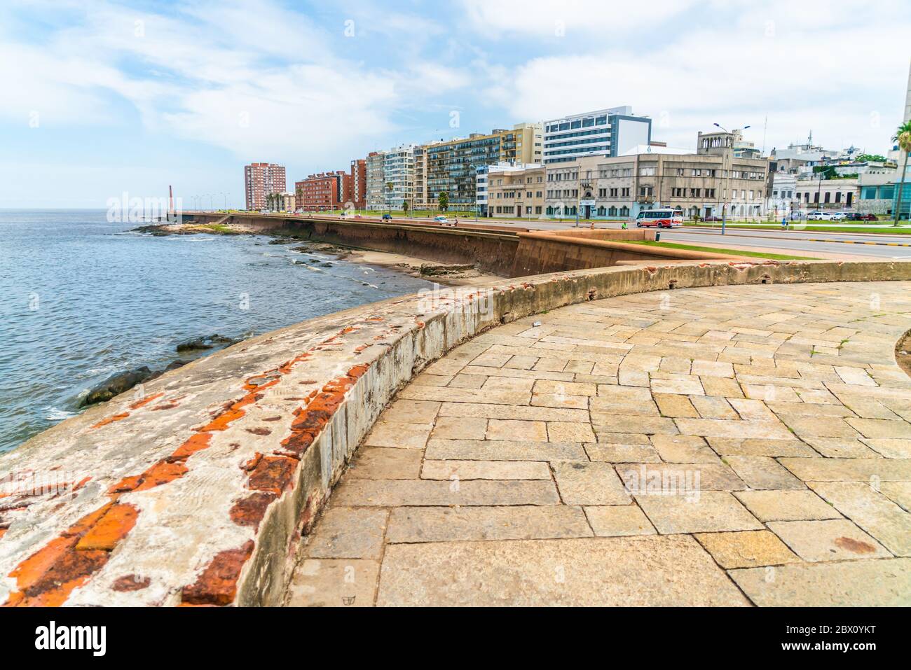 Peolpe walking on the Rambla Gran Bretana (Great Britain street), Montevideo, Uruguay, January 26th 2019 Stock Photo