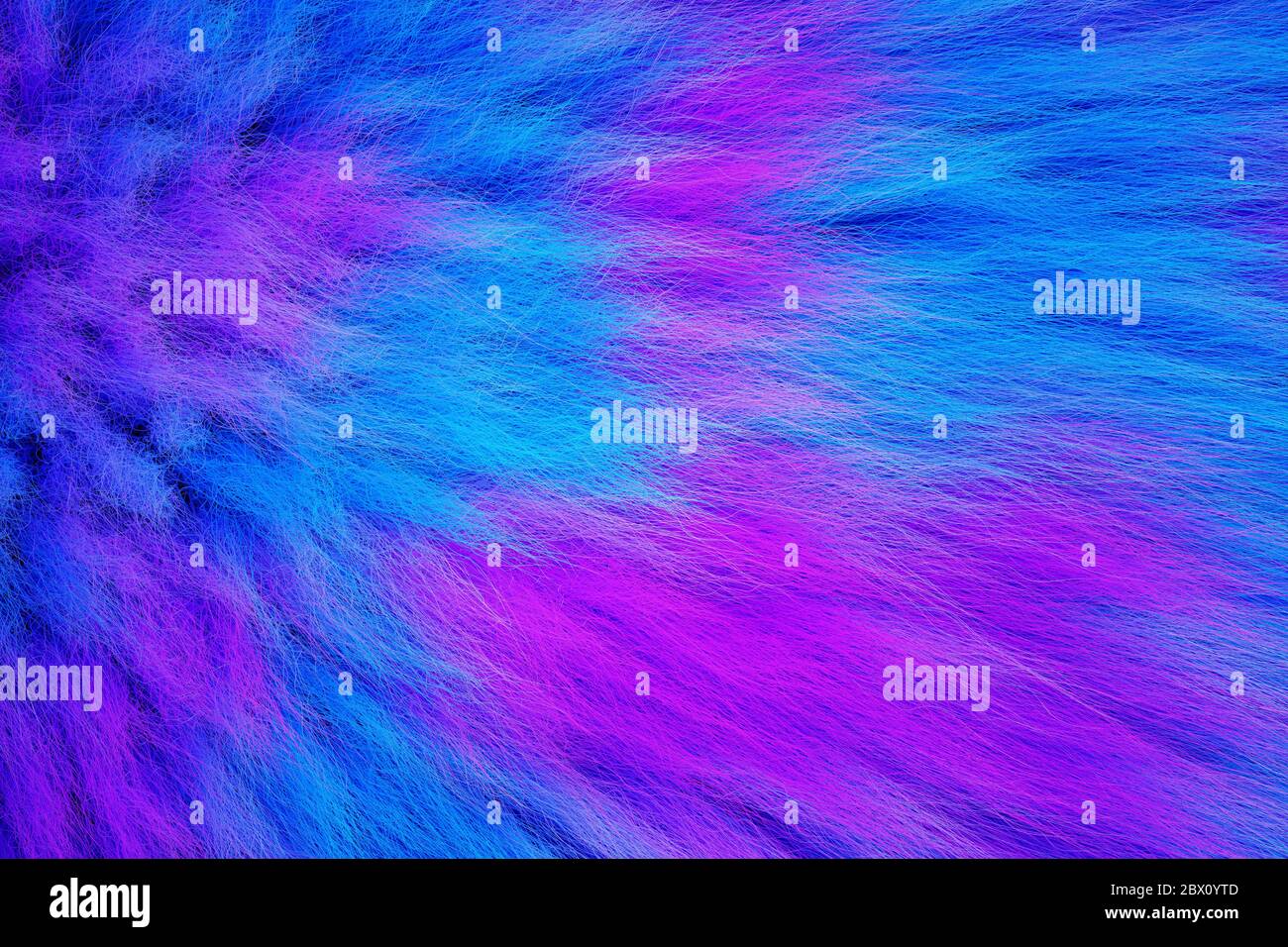 3D Render of shaggy carpet with wool material for backgrounds texture, close up of soft attractive, romantic, blue pink and fluffy Stock Photo