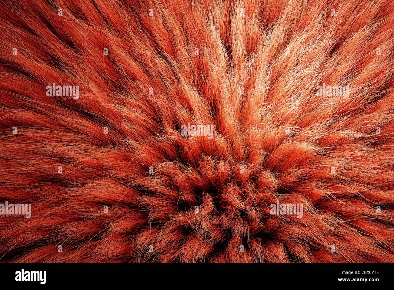 3D render of shaggy carpet with wool material for backgrounds texture, close up of soft attractive orange brown and fluffy Stock Photo