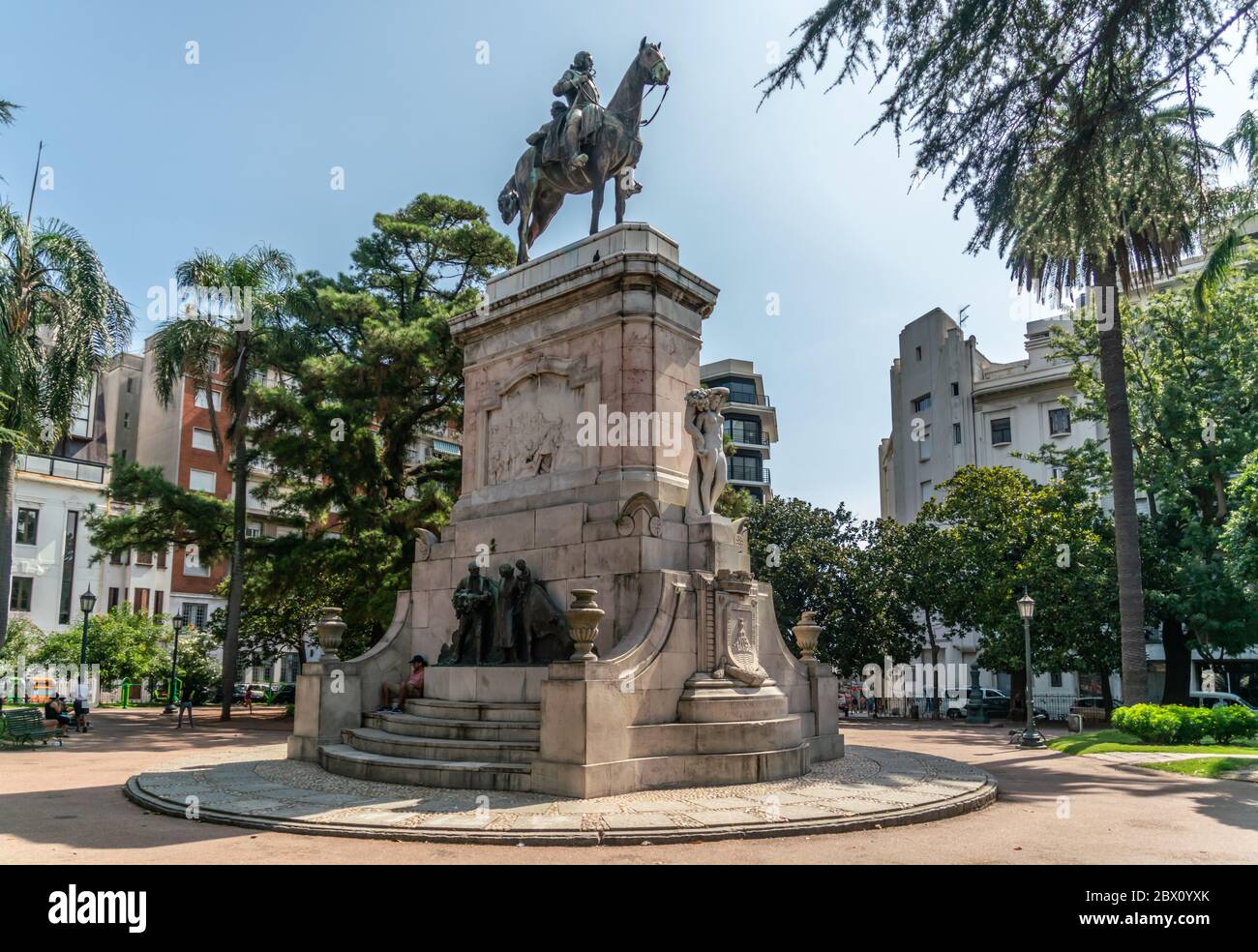 Statue of General Don Bruno de Zabala on the Zabala square (plaza Zabala), Montevideo, Uruguay, January 26th 2019 Stock Photo