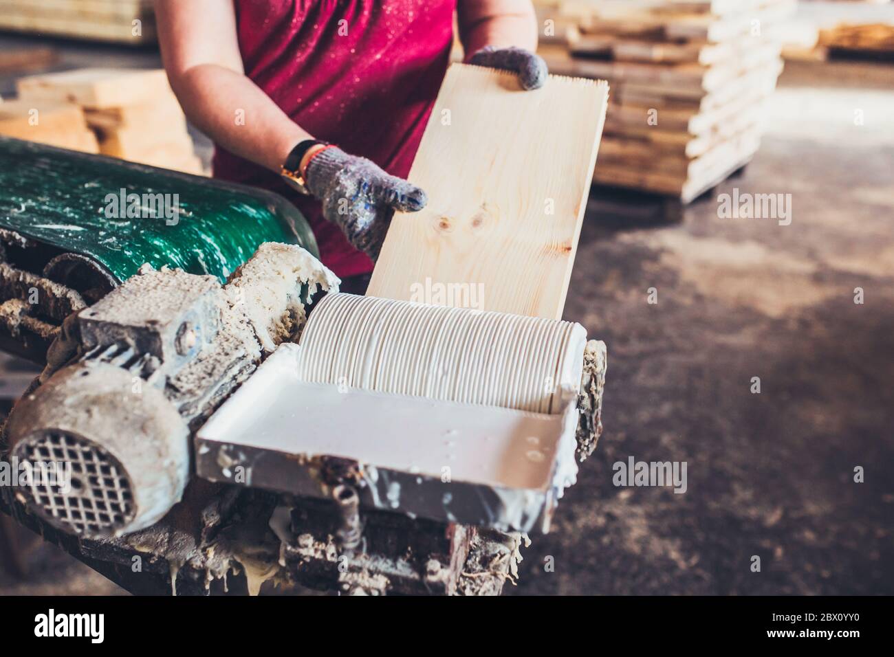 Production line for manual splicing of boards from treated and glued