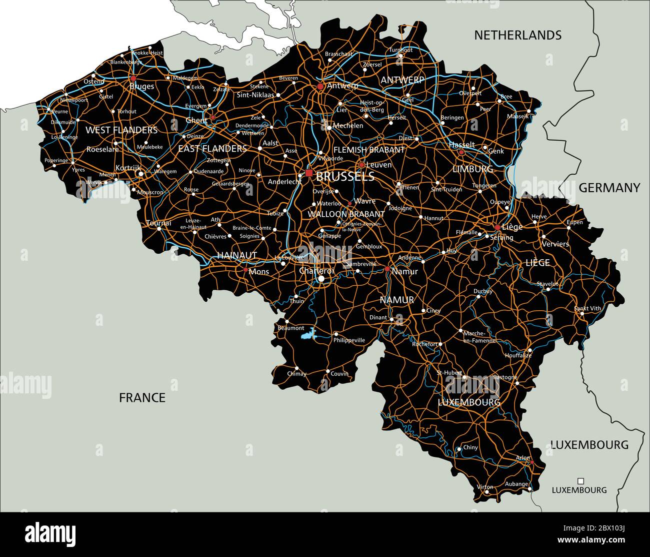 High Detailed Belgium Road Map With Labeling Stock Vector Image Art 
