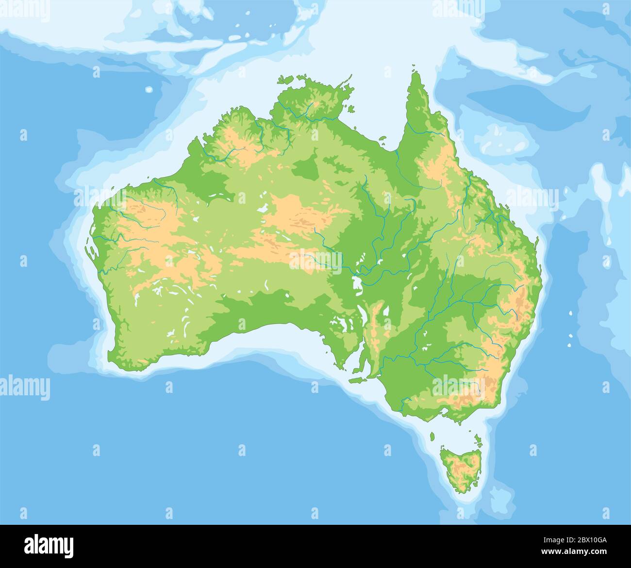 High Detailed Australia Physical Map Stock Vector Image Art Alamy High Detailed Australia Physical Map 2BX10GA
