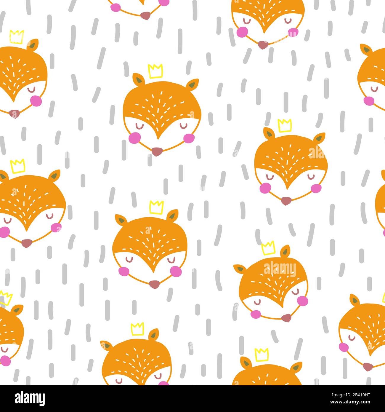 Seamless pattern with cute orange foxes and hand Stock Vector