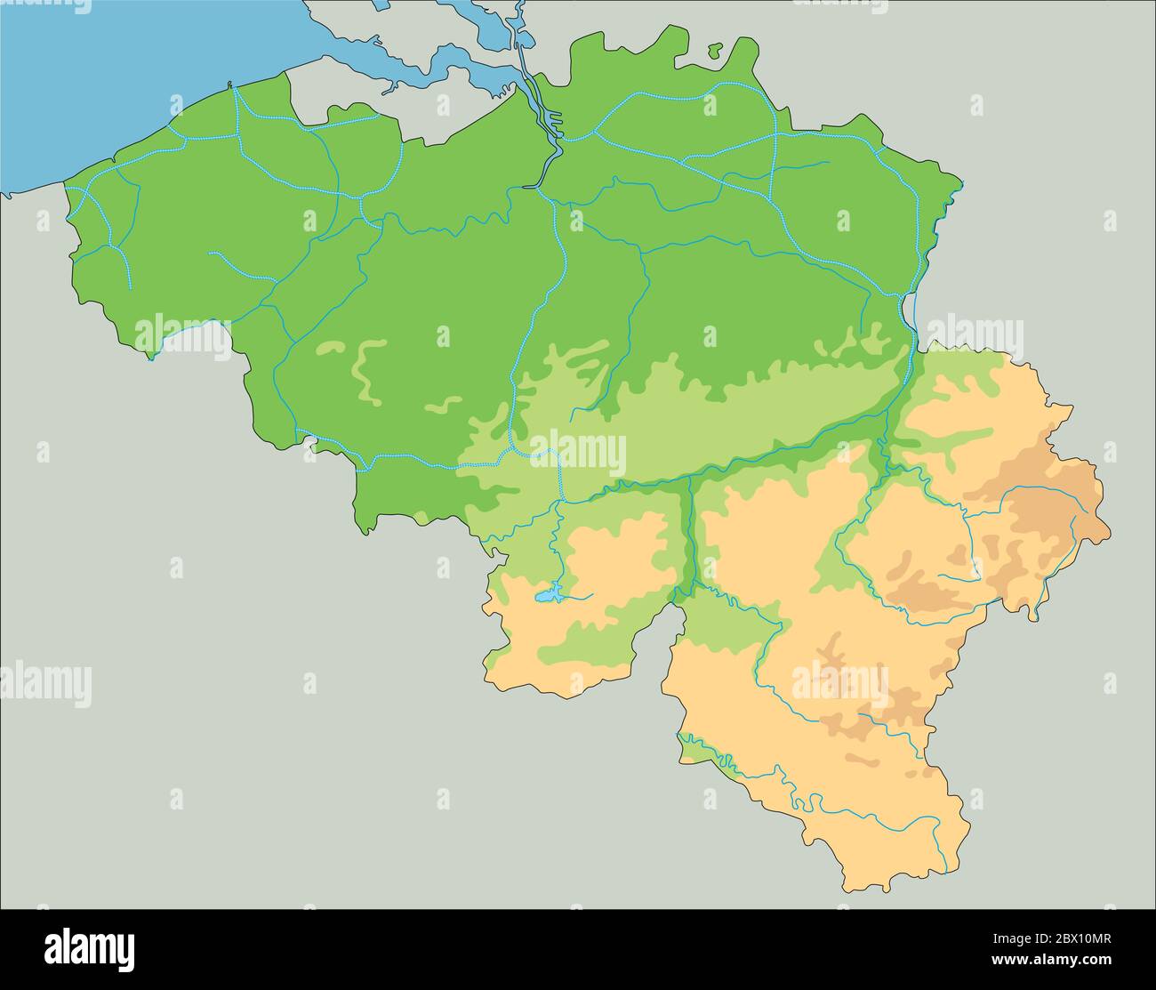 High detailed Belgium physical map. Stock Vector