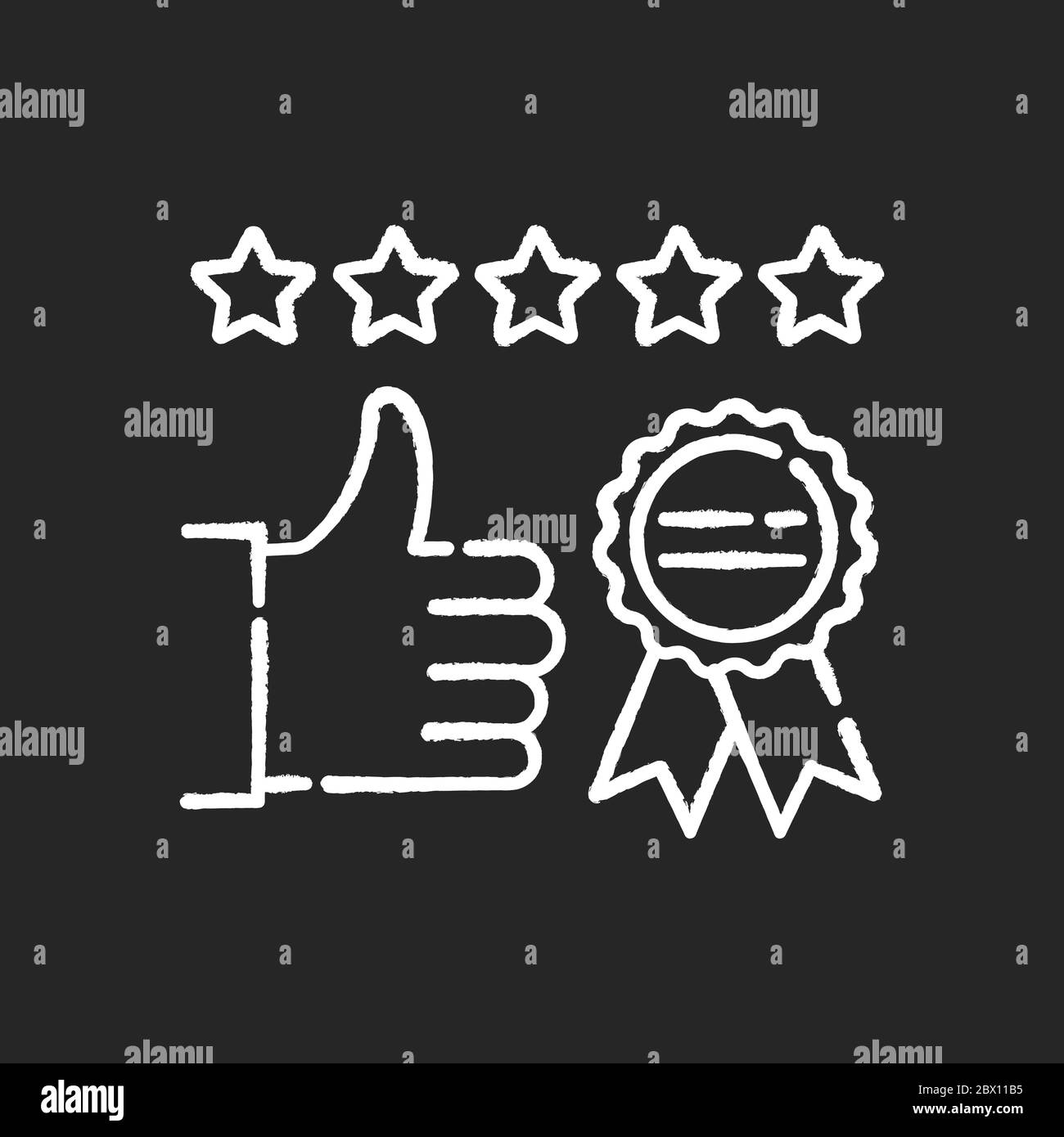 Brand image chalk white icon on black background. Client satisfaction level. Corporate identity. Quality product. Consumer feedback. Best selling labe Stock Vector