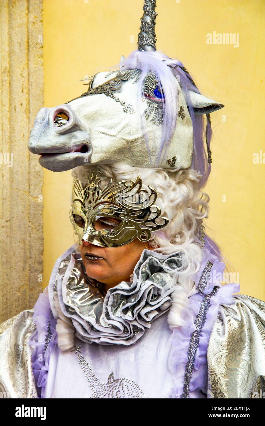 White Unicorn Carnival Mask, Venice (Italy Stock Photo - Alamy