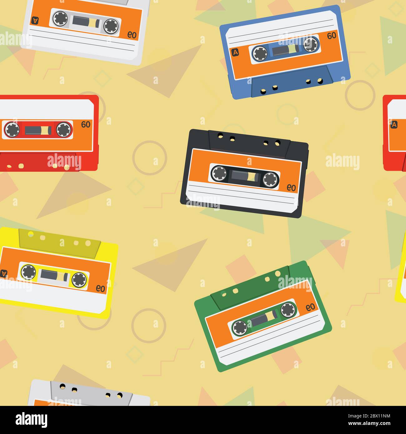 Vintage Vector Cassettes Seamless Pattern Background Stock Vector