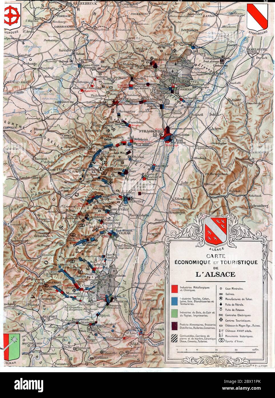 Carte économique et touristique de l'Alsace. 1936 Stock Photo