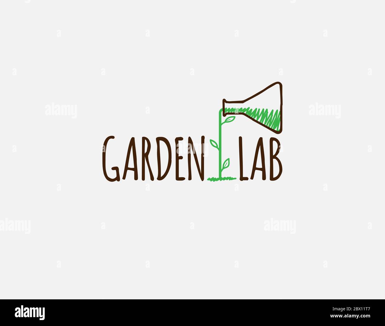 Hand Drawn Gardening Laboratory Logo Design Stock Vector