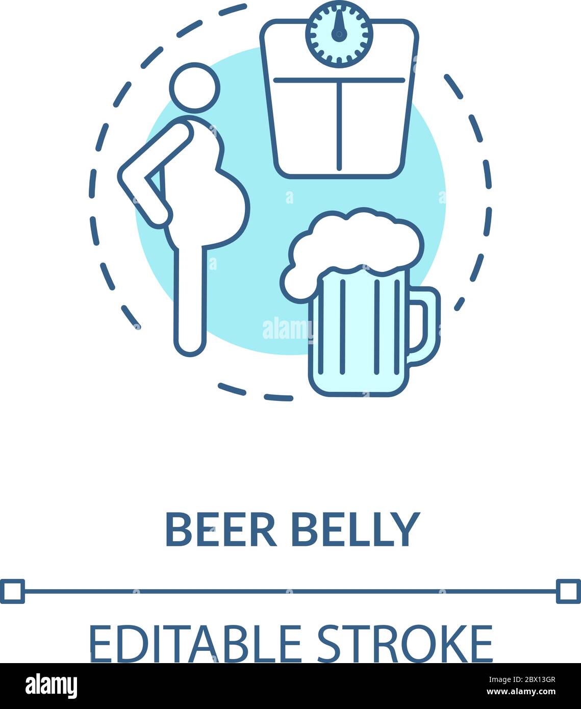 Beer belly concept icon. Common mens health issue, unhealthy lifestyle