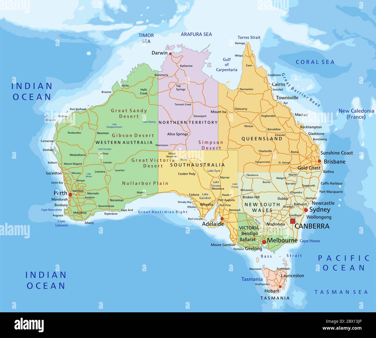 Australia Highly Detailed Editable Political Map With Separated Australia Highly Detailed Editable Political Map With Separated Layers 2BX13JP 