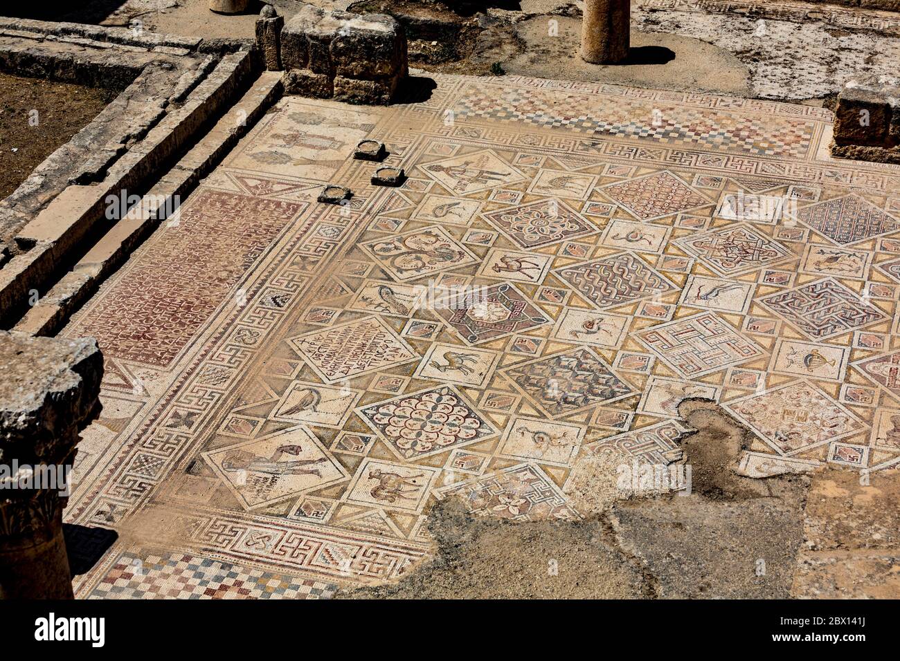mosaic floor of St John the Baptist Church, Jerash, Jordan Stock Photo