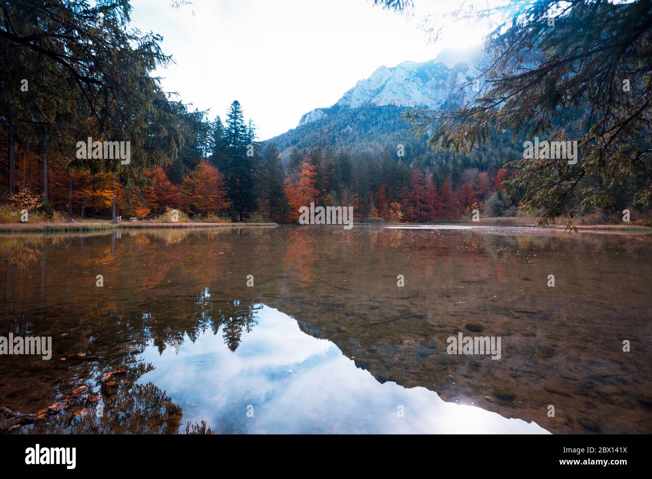 landscape with a beautiful mountain lake with reflection. autumn Stock ...