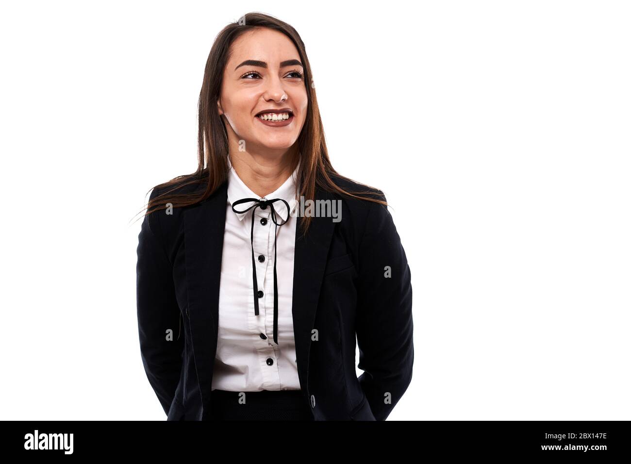 Trustworthy latino business woman smiling with confidence Stock Photo ...