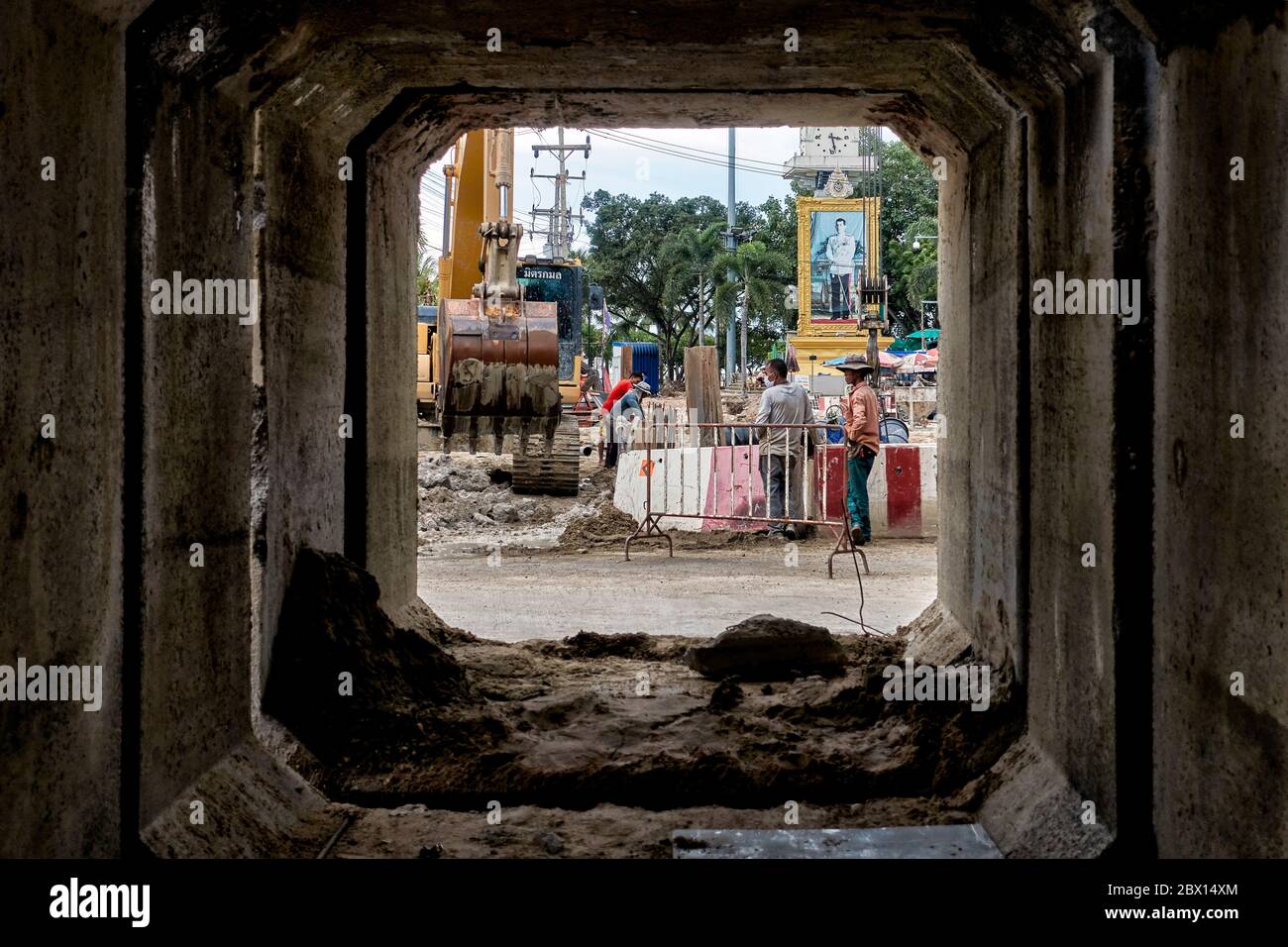 Concrete sewer encasement pipes. Thailand construction industry, Southeast Asia Stock Photo