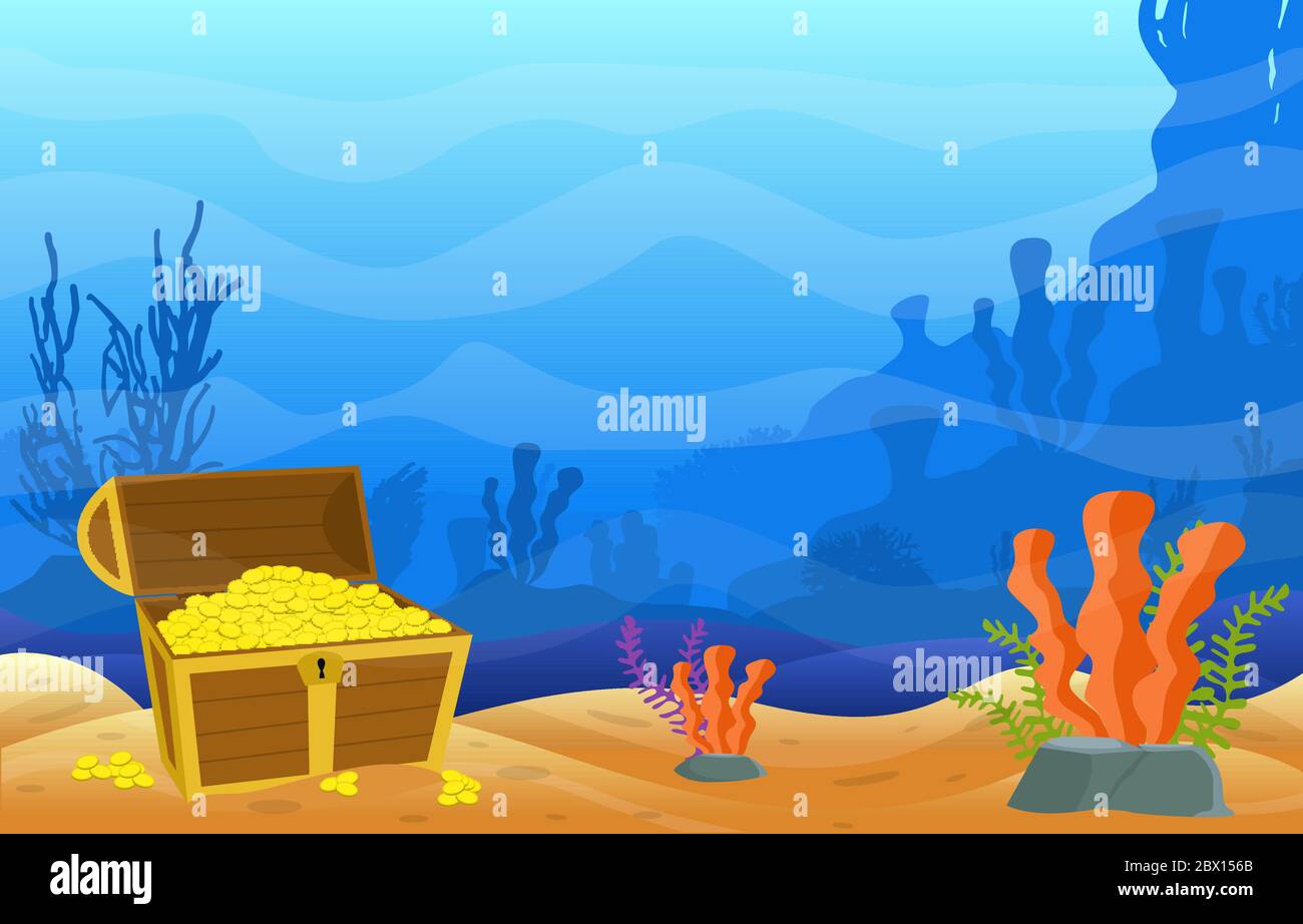 Pirate Gold Treasure Chest Marine Coral Reef Underwater Ocean