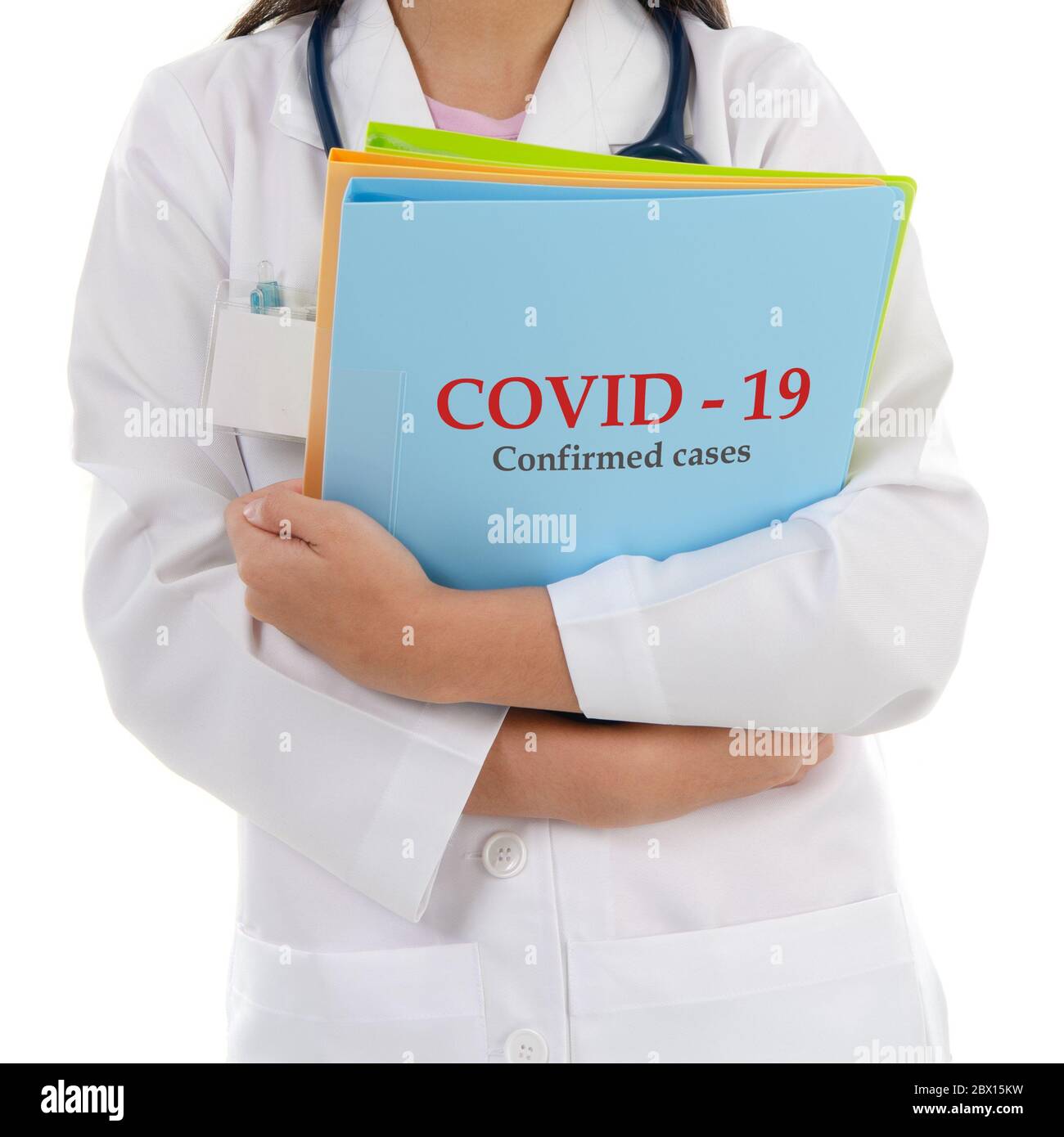 Medical doctor with Coronavirus Covid 19 report confirmed cases file. Stock Photo
