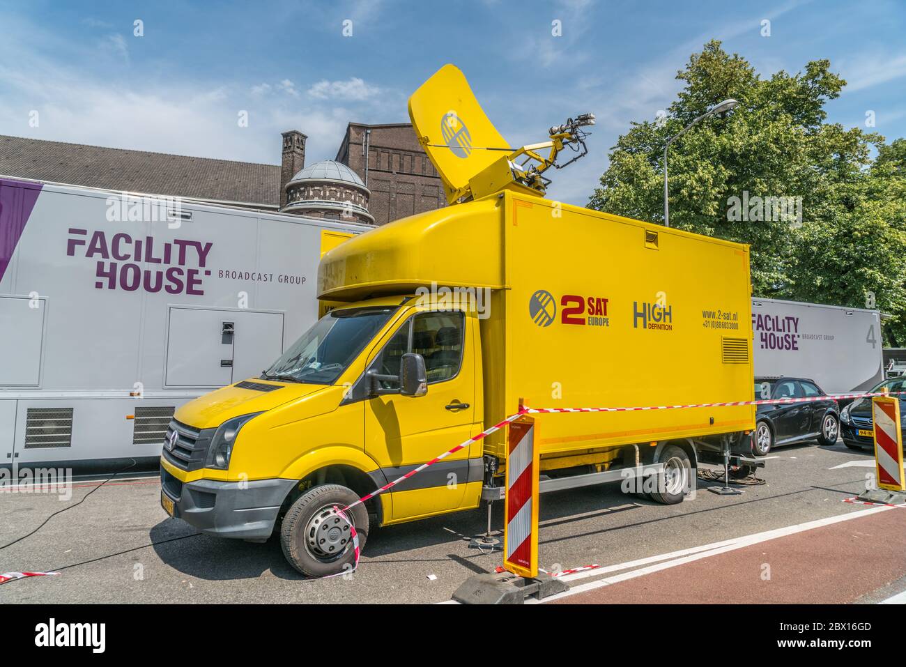 Nijmegen, The Netherlands 19th July 2018 - Uplink sattelite wagon just outside the Via Gladiola in Nijmegen Stock Photo