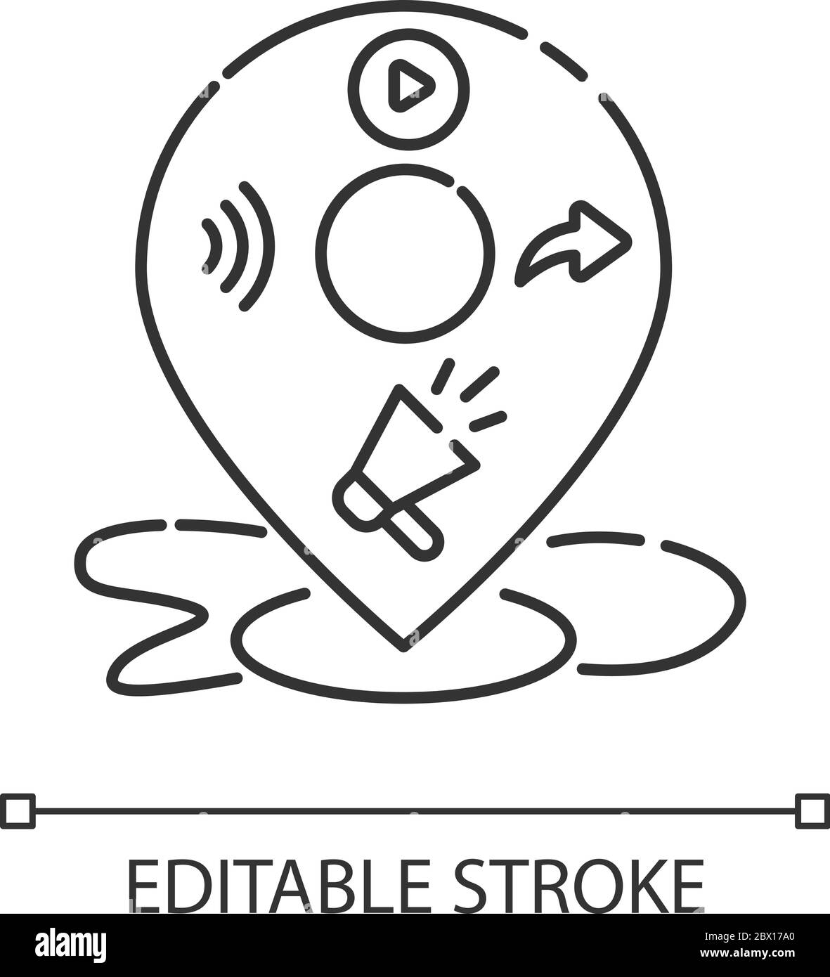 Local mass media pixel perfect linear icon. Broadcast promotion. E