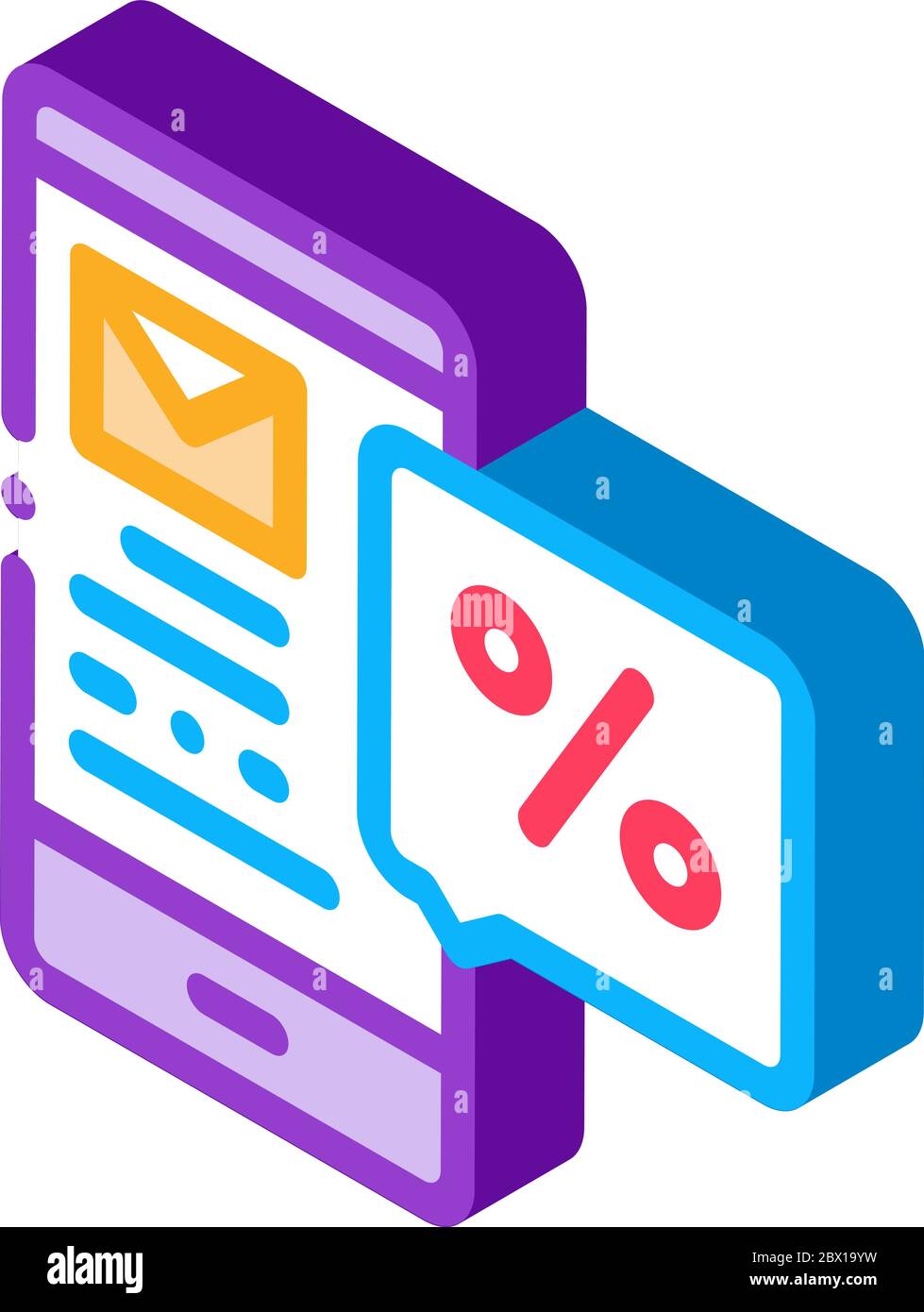Phone Message about Percent isometric icon vector illustration Stock Vector
