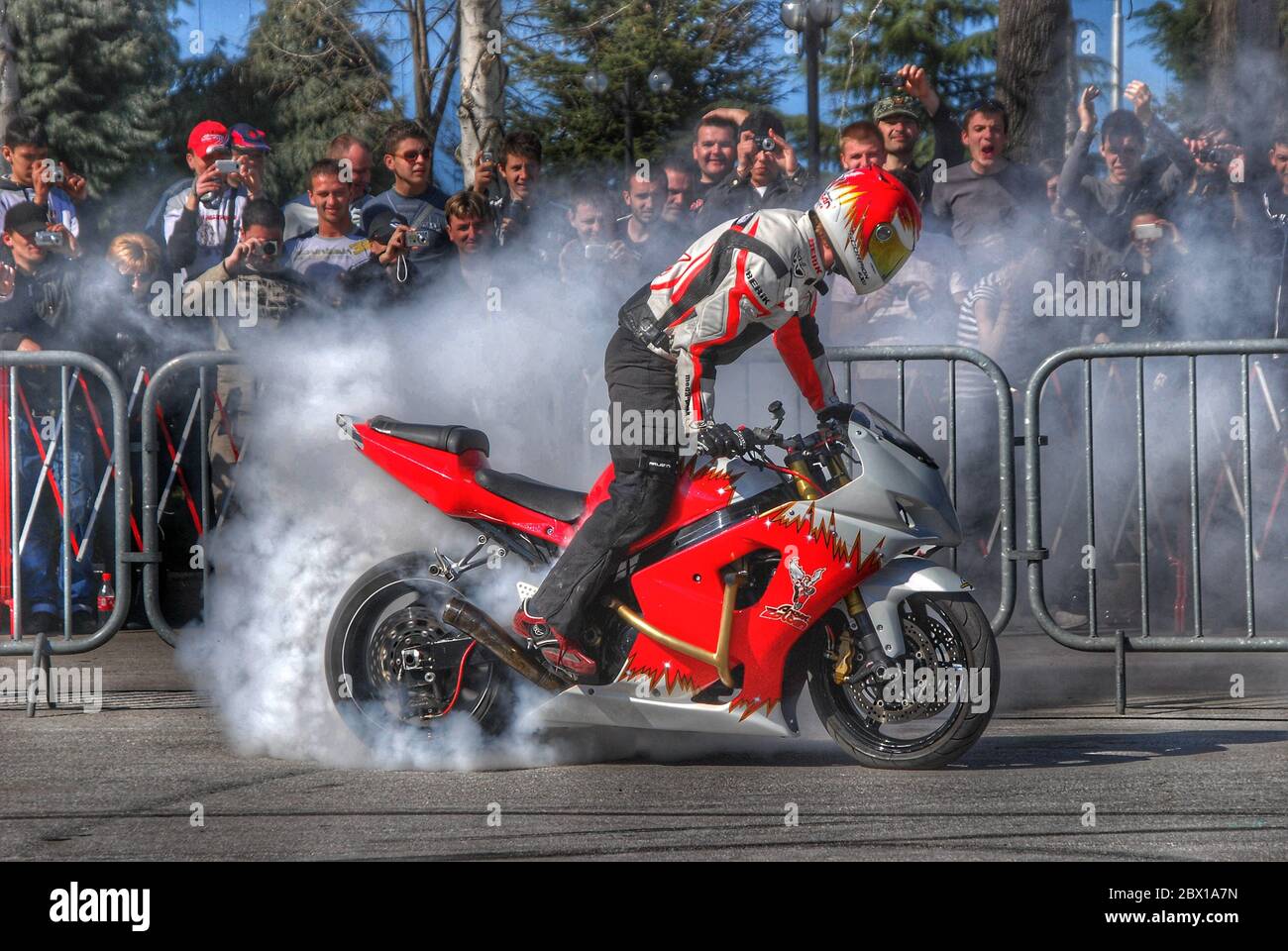 Plovdiv, Bulgaria - March 03, 2009: Stunt demonstrations on Motor Show Bulgaria. Stock Photo