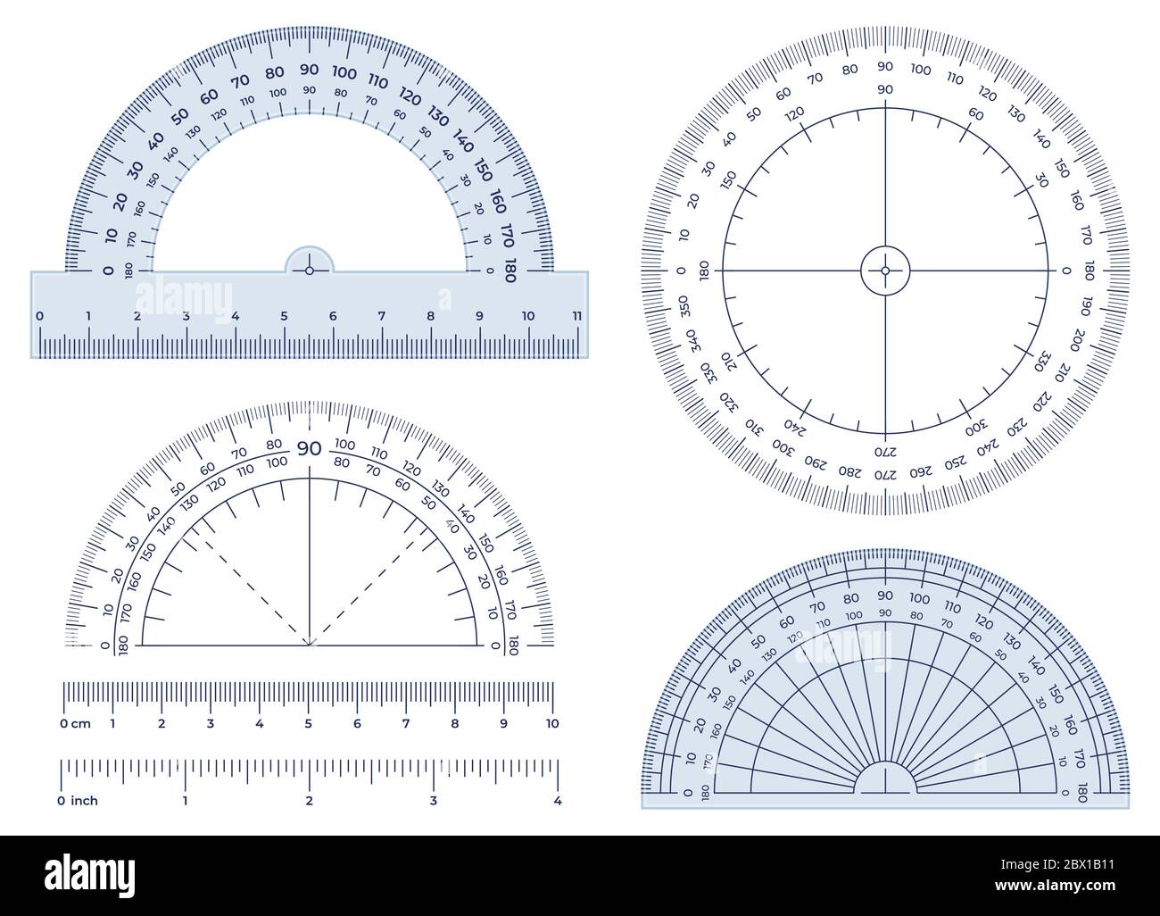 protractor angles measuring tool round 360 protractors scale and 180 degrees measure vector illustration set stock vector image art alamy