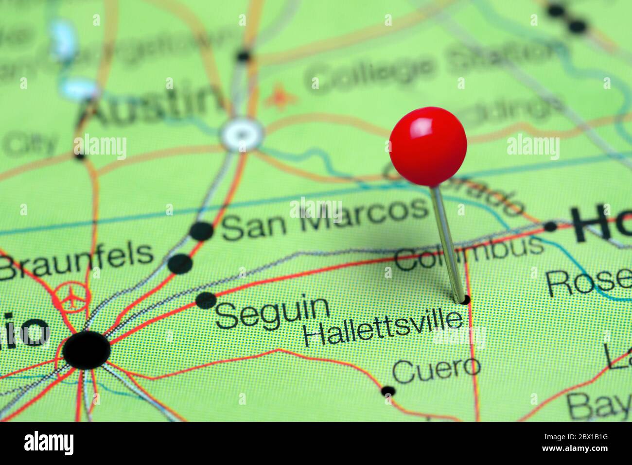 Hallettsville pinned on a map of Texas, USA Stock Photo Alamy