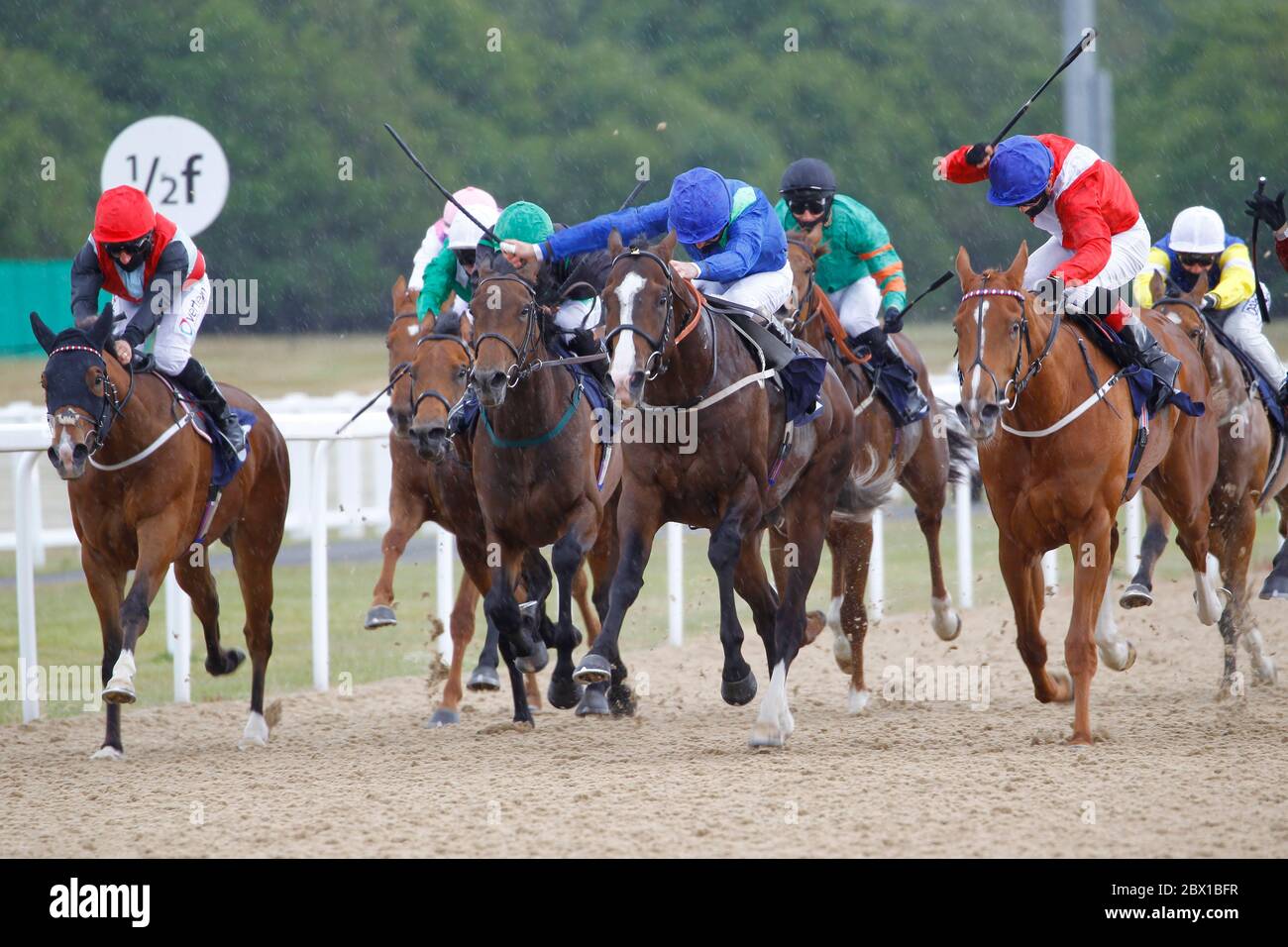 Guipure and Ben Curtis (right) wins the the Heed Your Hunch At Betway Handicap at Newcastle Racecourse. Stock Photo