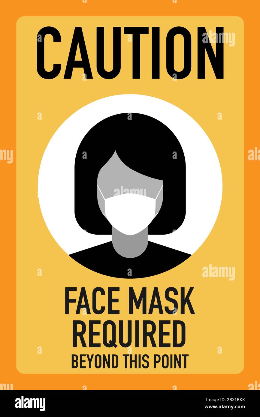 Caution face masks required beyond this point signage vector design concept. After the Coronavirus or Covid-19 causing the way of life of humans to ch Stock Vector