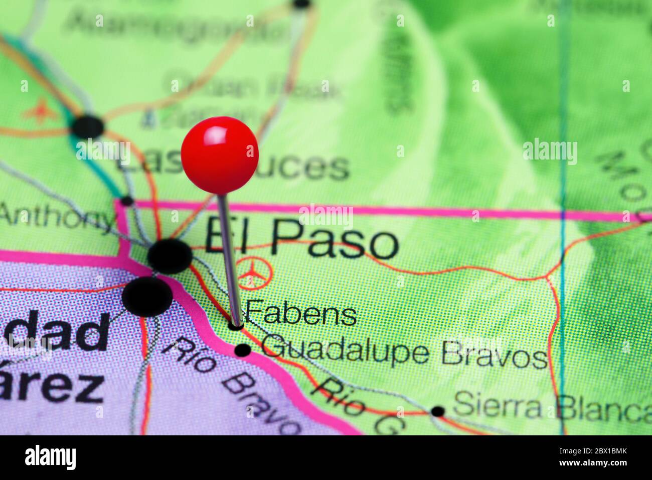 Fabens pinned on a map of Texas, USA Stock Photo