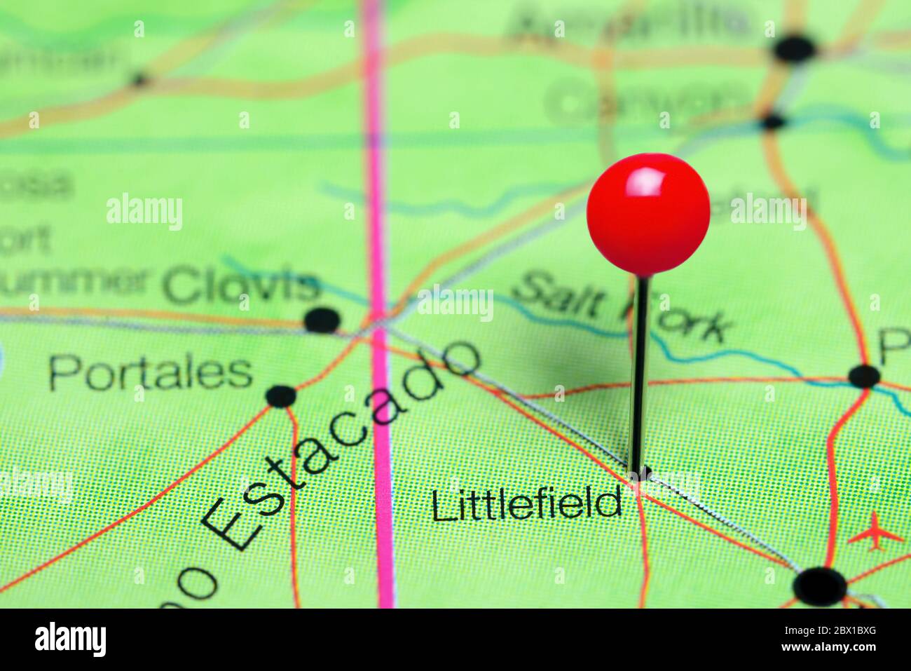 Littlefield pinned on a map of Texas, USA Stock Photo Alamy