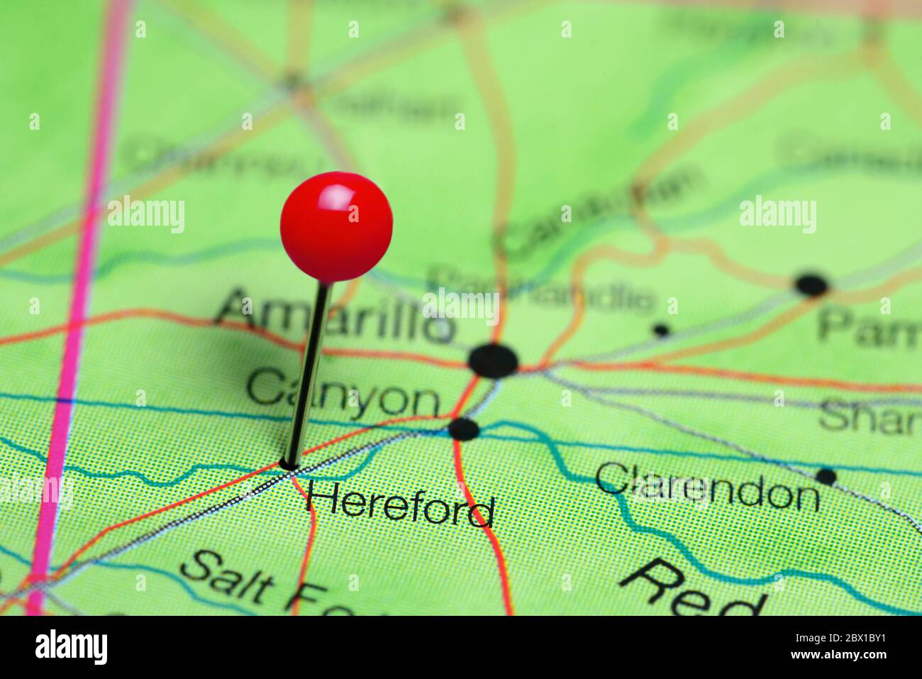 Hereford pinned on a map of Texas, USA Stock Photo