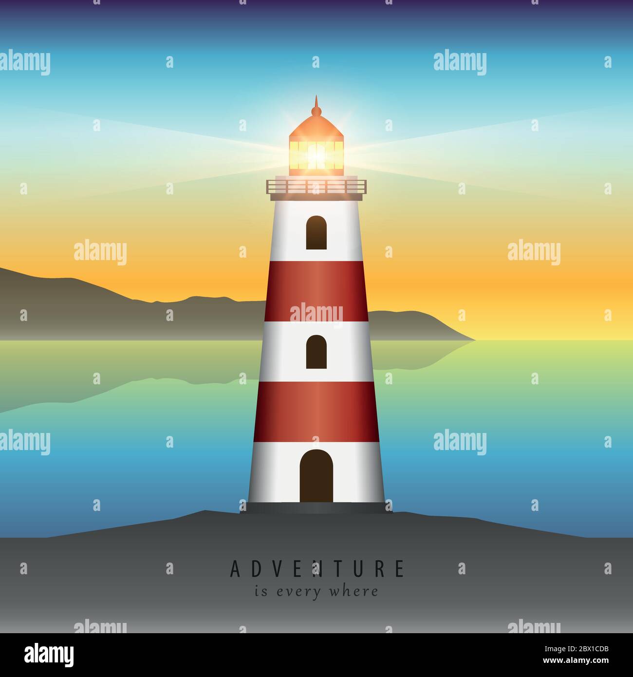 shining lighthouse in the night by the sea vector illustration EPS10 ...