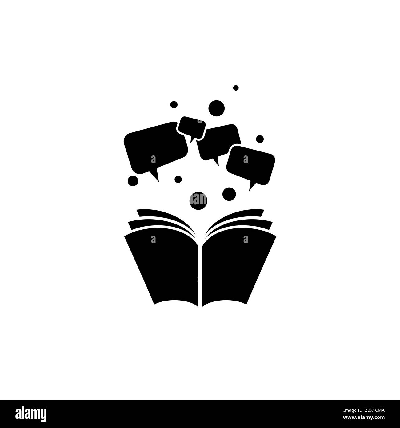 Open black book with speech bubble flying out. Isolated on white ...
