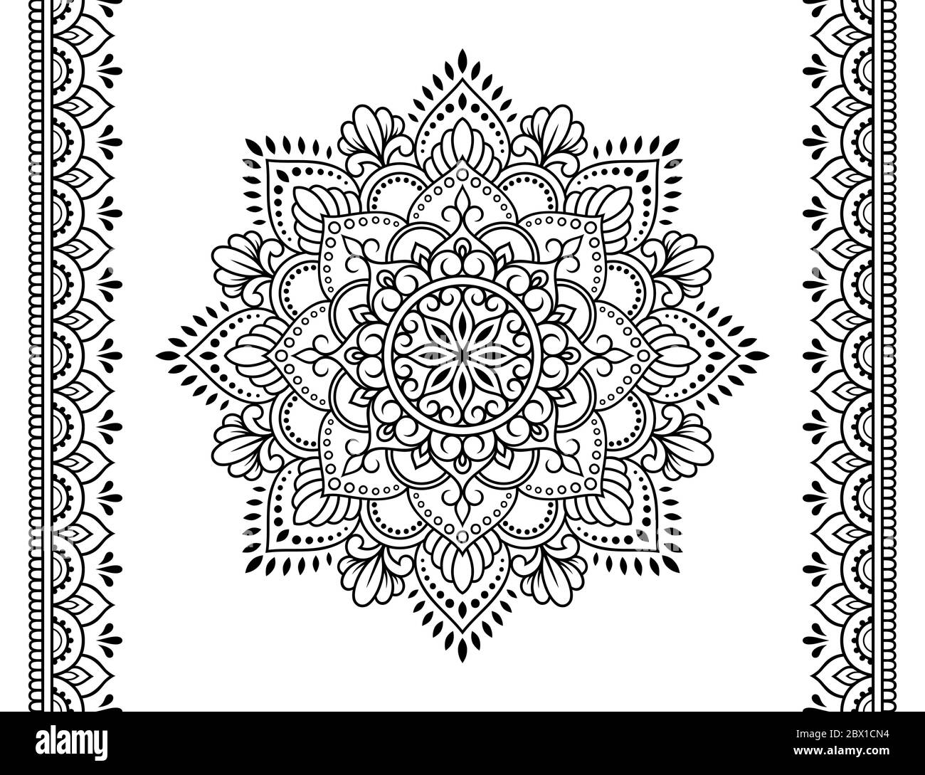 https://c8.alamy.com/comp/2BX1CN4/set-of-mandala-pattern-and-seamless-border-for-henna-drawing-and-tattoo-decoration-in-ethnic-oriental-mehndi-indian-style-doodle-ornament-in-black-2BX1CN4.jpg