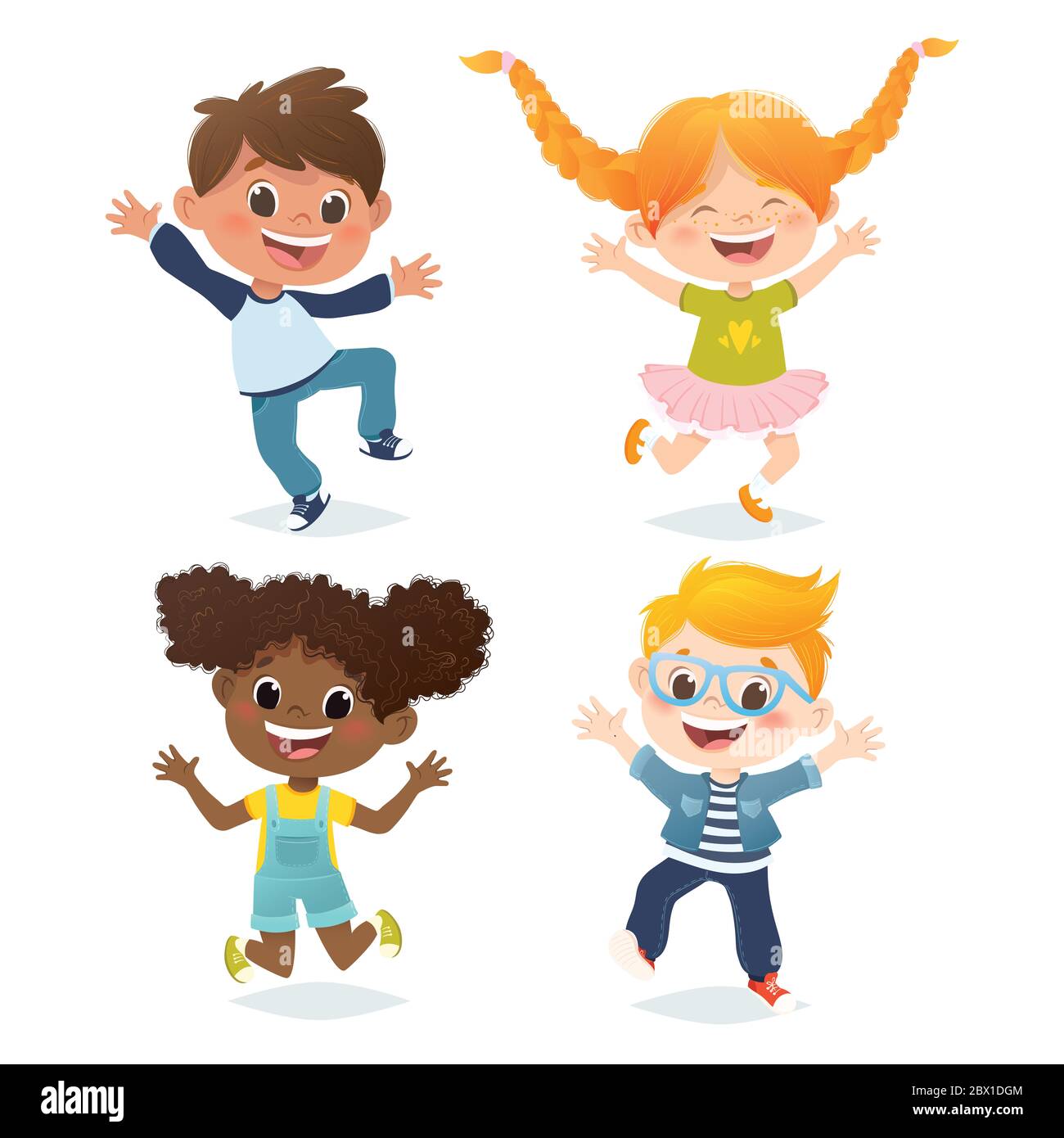 Group of cheerful children in a jump cartoon Vector Image