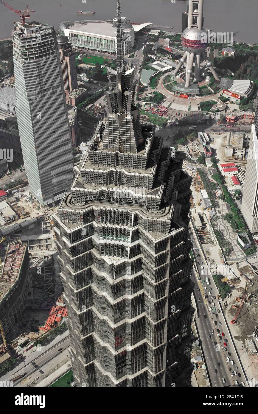 Pudong, Shanghai, China, Asia - Aerial view of the Jinmao Tower in Pudong. Stock Photo