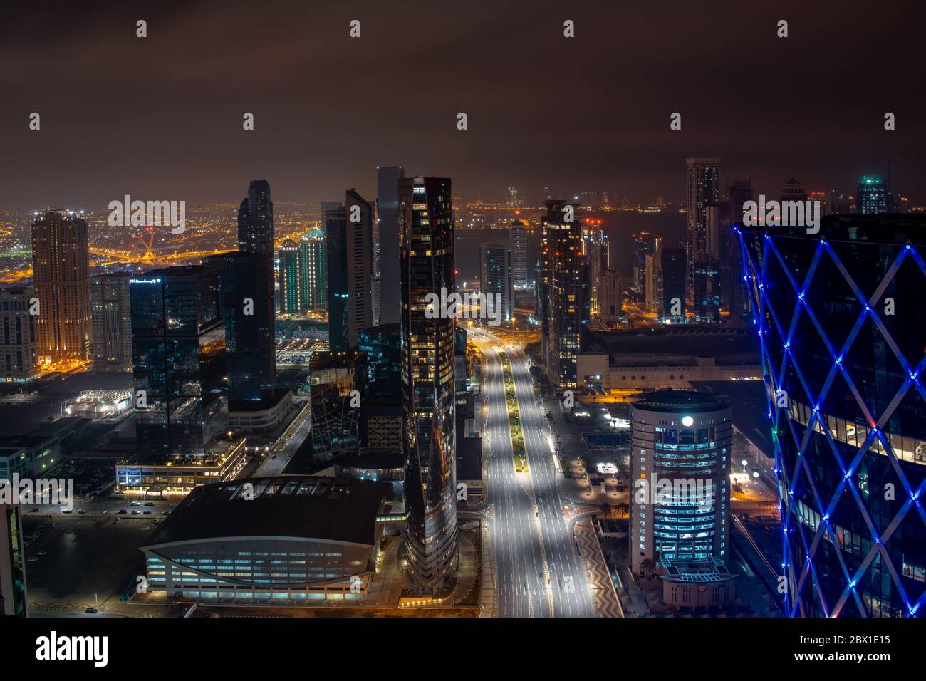 Beautiful Sky line view of West bay Financial Hub of Doha City Stock Photo
