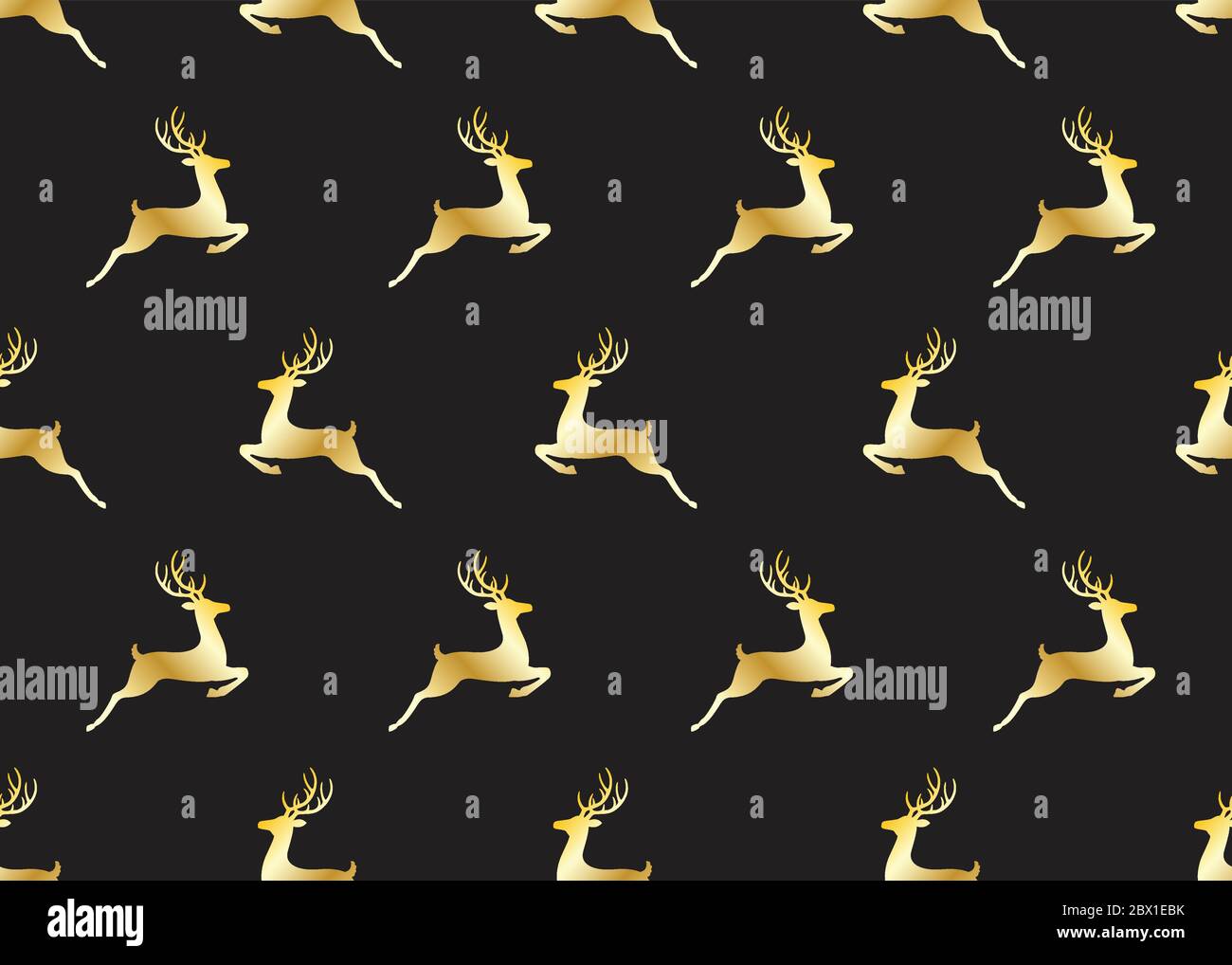 Seamless pattern of golden christmas deers on black background - Vector ...
