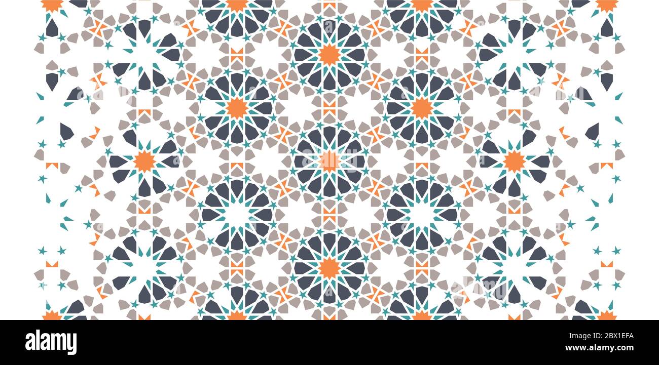 Morocco color wallpaper with geometric flowers. Arabesque vector