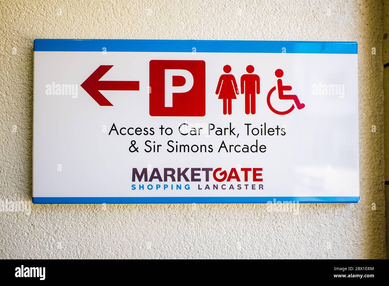 to car park sign Marketgate shopping centre Lancaster Stock Photo
