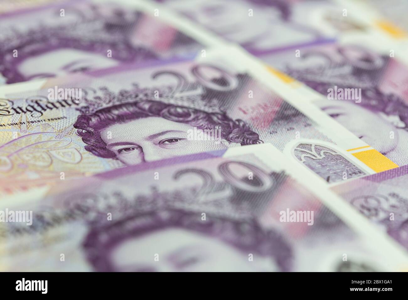 close up images of 20 pound notes UK currancy Stock Photo