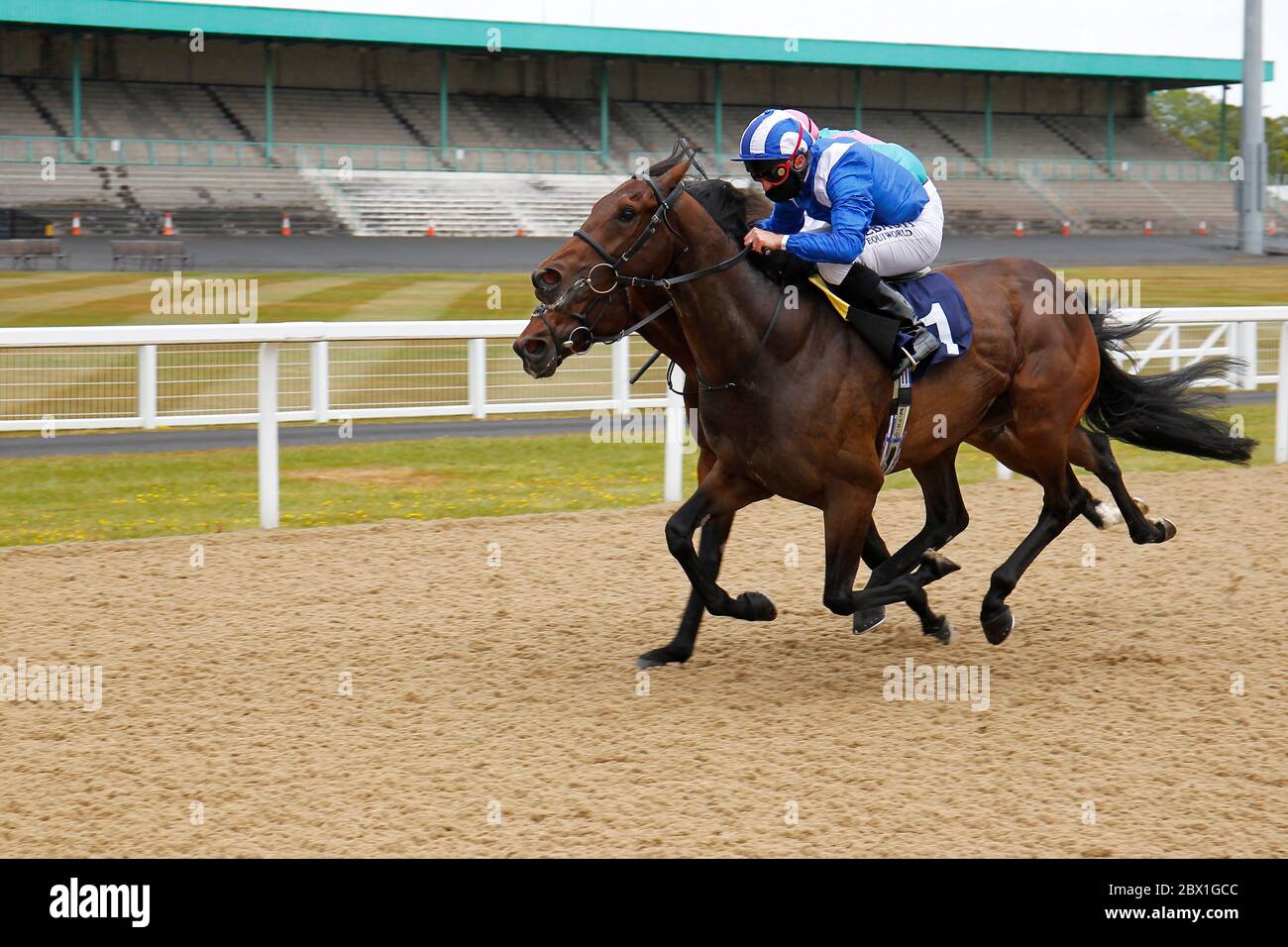 Al Salt and jockey Dane O'Neill win the Betway Heed Your Hunch/British Stallion Studs EBF Novice Median Auction Stakes (Div 2) at Newcastle Racecourse. Stock Photo