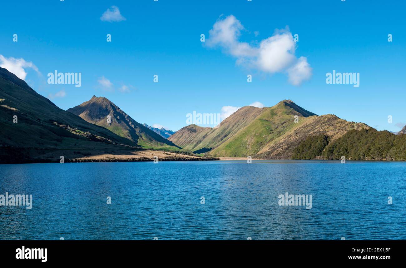 Mountains at the lake, Moke Lake near Queenstown, Otago, South Island, New Zealand Stock Photo
